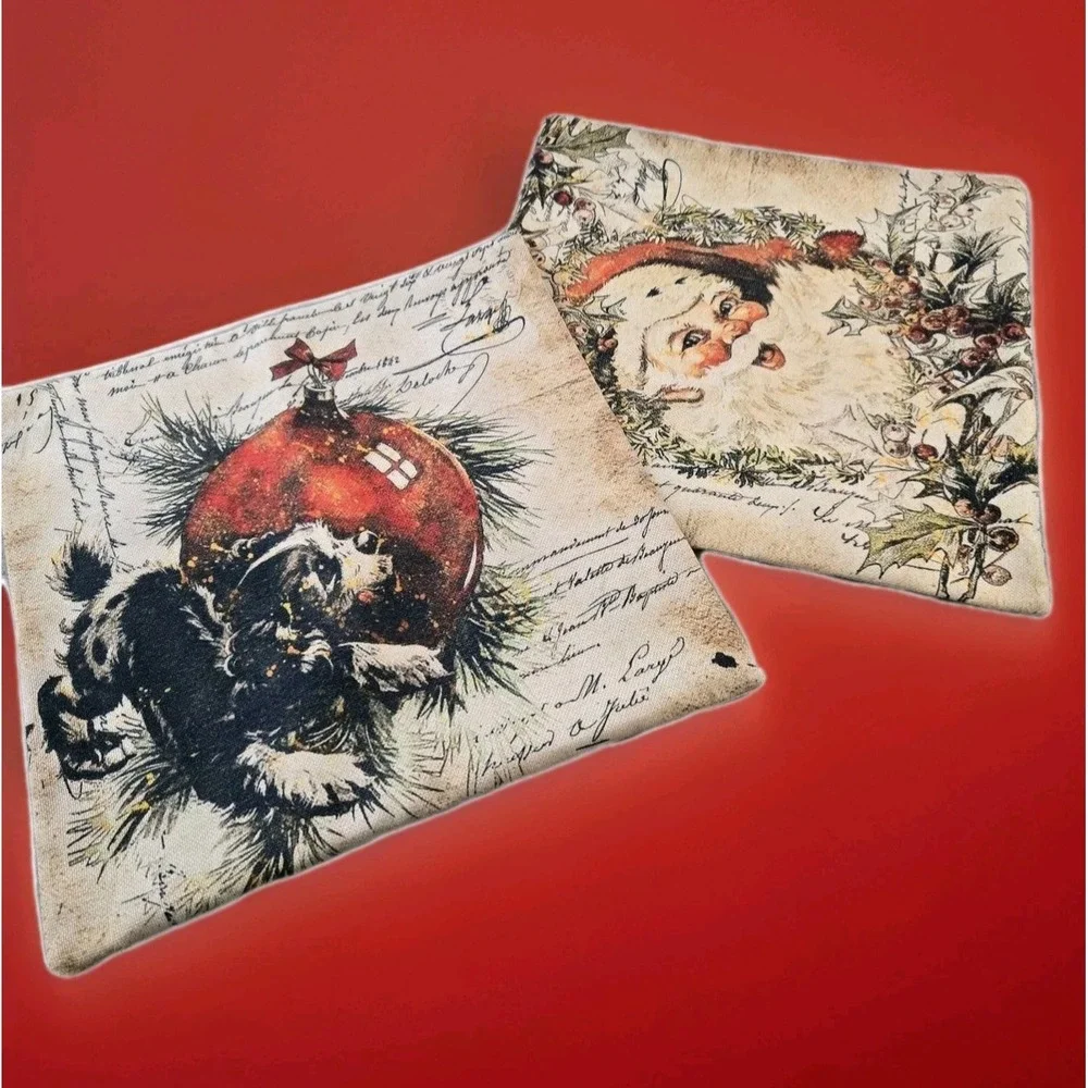 Set Of 2 Decor Christmas Pillow Cases Both 17.5